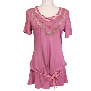 Zoompy Paris Pink Top With Embroidered, Sequen, and Velvet Accents.